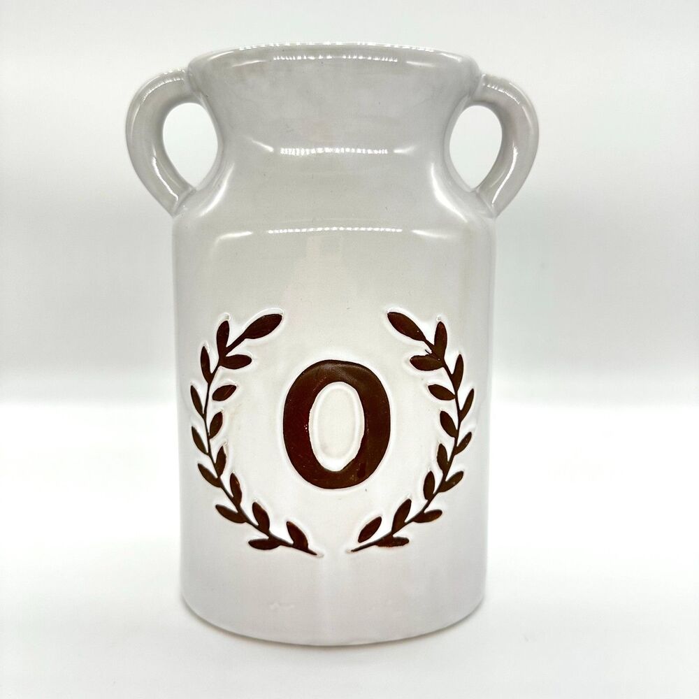 Ashland Laurel English Garden Monogram Letter O Jar Milk Jug Vase Ceramic NEW